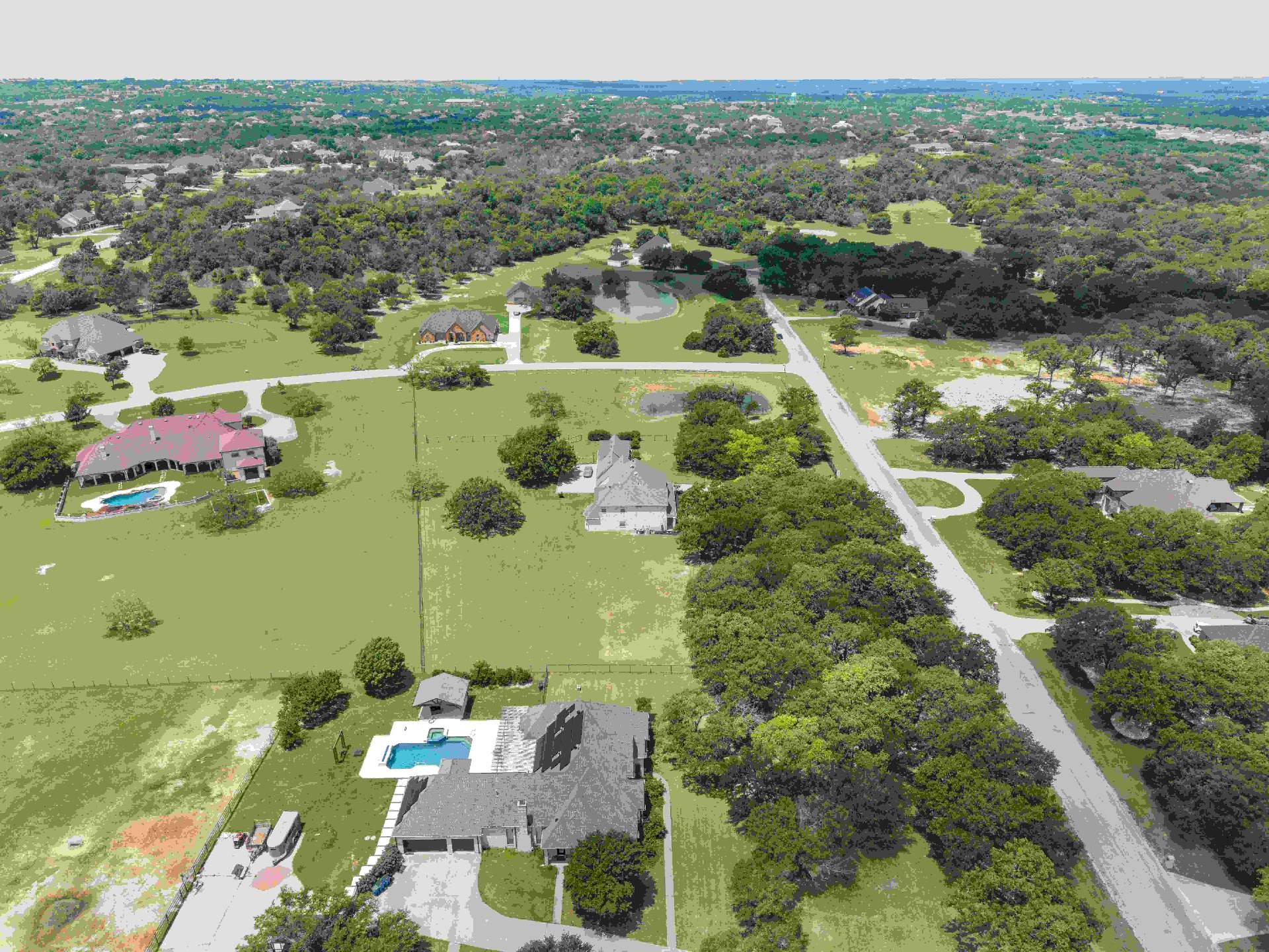 Aerial view of King Ranch Estates surrounding the property